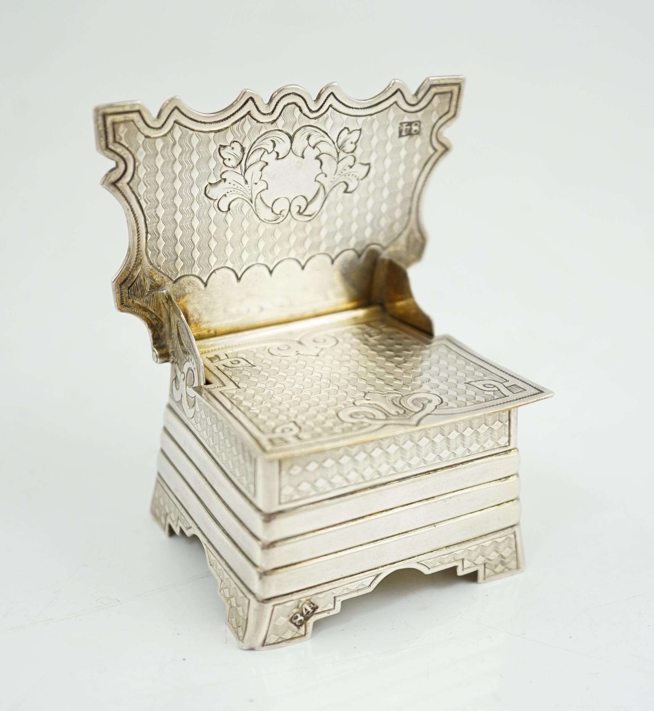 A late 19th century Russian 84 zolotnik silver miniature throne salt